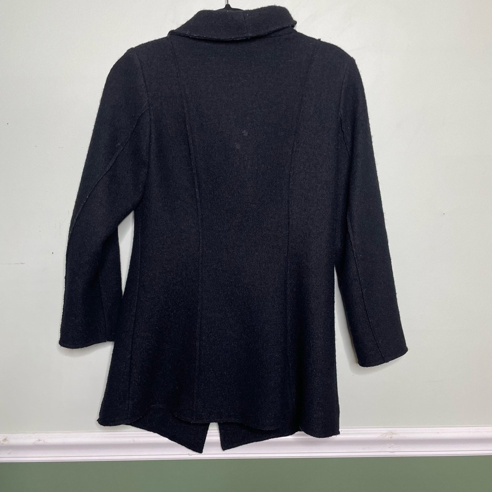 Halogen Wool Coat Jacket Mid Length‎ Asymmetrical Zip Black Petite Warm Winter S - Picture 7 of 13